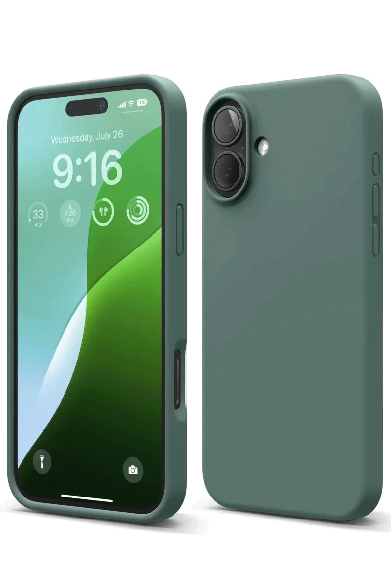Apple iPhone 16 Plus Kılıf Nano içi Kadife Silikon - Koyu Yeşil