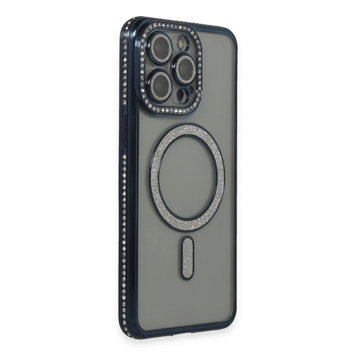 Apple İphone 15 Pro Max Kılıf Joke Simli Magneticsafe Kılıf - Lacivert