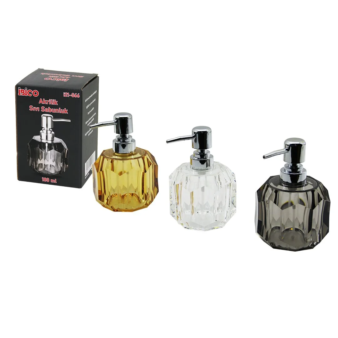 Tombul Yuvarlak - Prizma Şeffaf - Renkli Akrilik - ka Kristal Sıvı Sabunluk 180ML