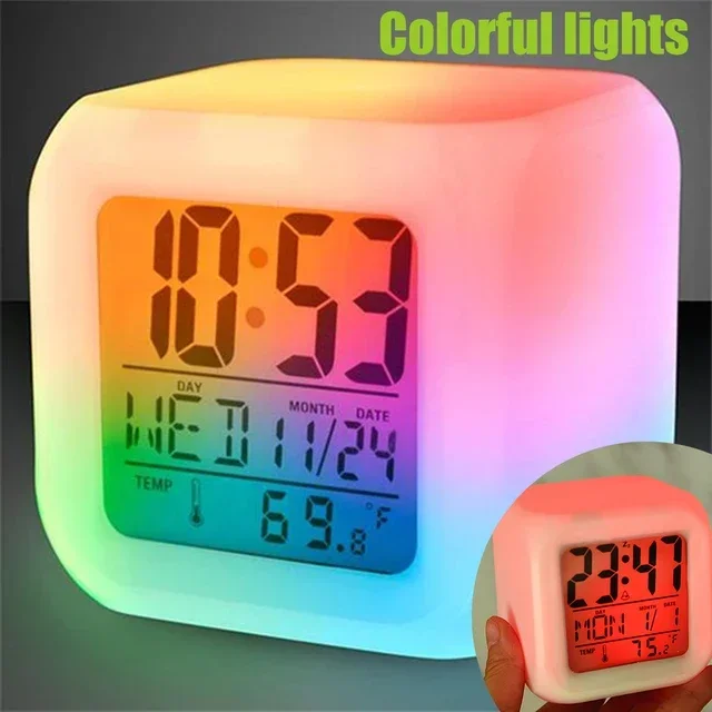 Led Dijital Renkli Masa Saati Alarm Termometre Tarih Masaüstü Saat