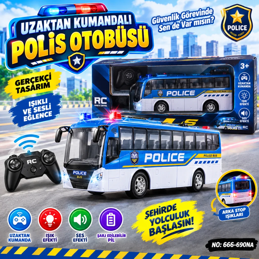 666-690NA Uzaktan Kumandalı Oyuncak Polis Otobüsü