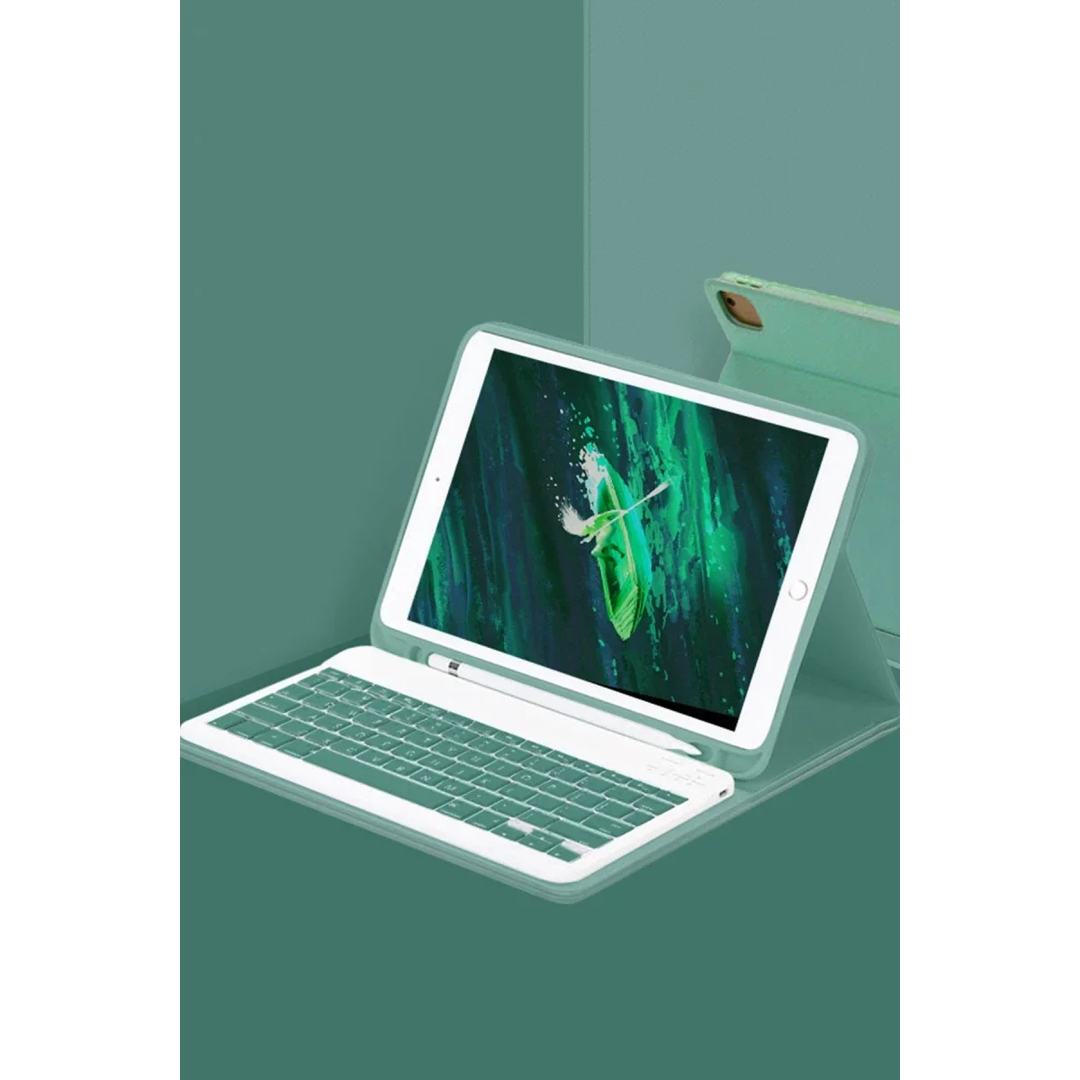Apple iPad Pro 11 (2022) Kılıf KC01 Smart Klavyeli Tablet Kılıfı - Koyu Yeşil