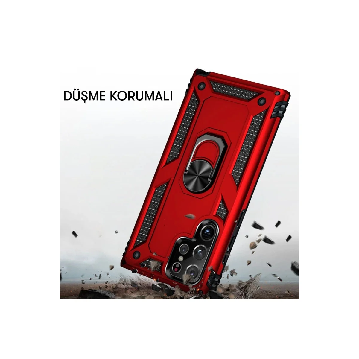 Samsung Galaxy S23 Ultra Kılıf Sofya Yüzüklü Silikon Kapak - Kırmızı görsel 6