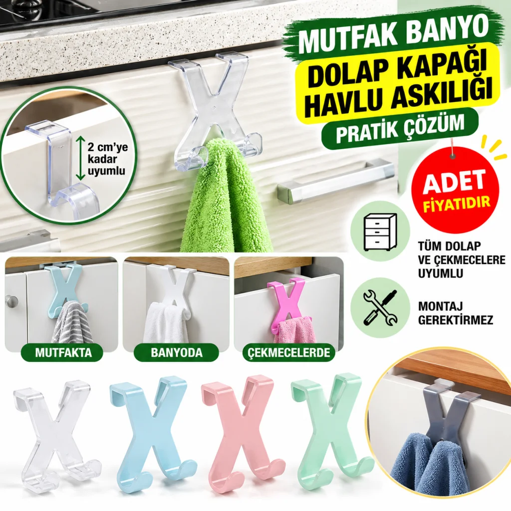 Mutfak Banyo Dolap Kapağına Takılan Meta Havlu Askılığı Aparatı(adet fiyatıdır)