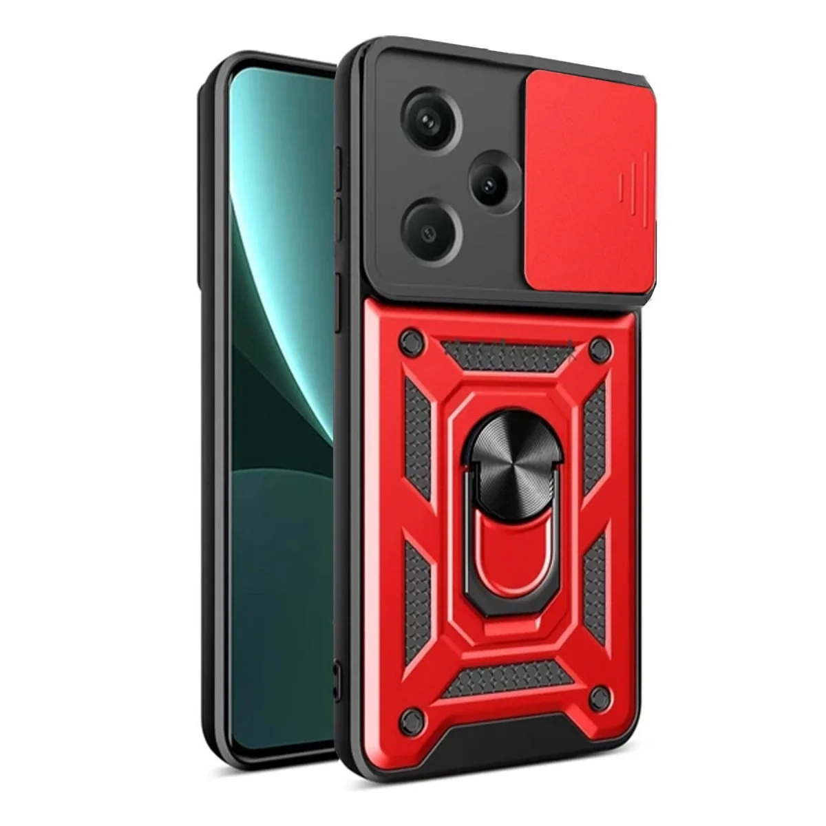 Xiao Red Note 13 Pro Plus Kılıf Pars Lens Yüzüklü Silikon - Kırmızı