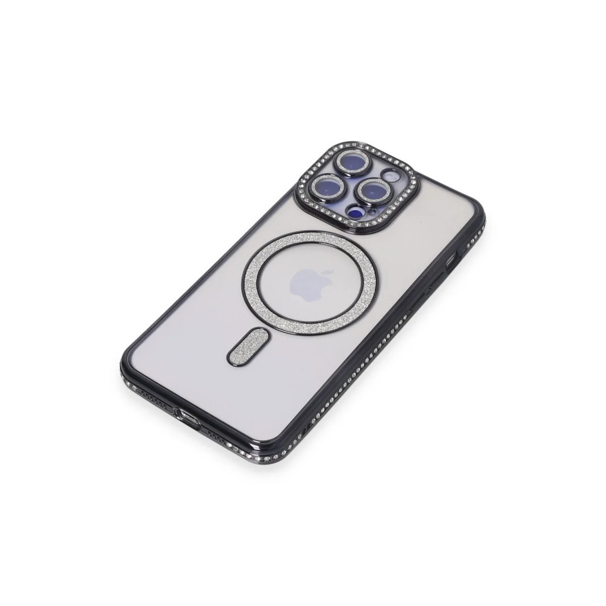 Apple İphone 15 Pro Max Kılıf Joke Simli Magneticsafe Kılıf - Siyah görsel 3