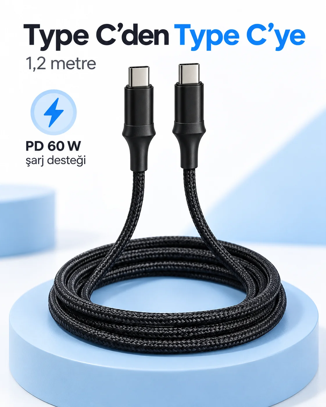Type C to Type C LED Işıklı Şarj Kablosu 1,2 Metre görsel 4