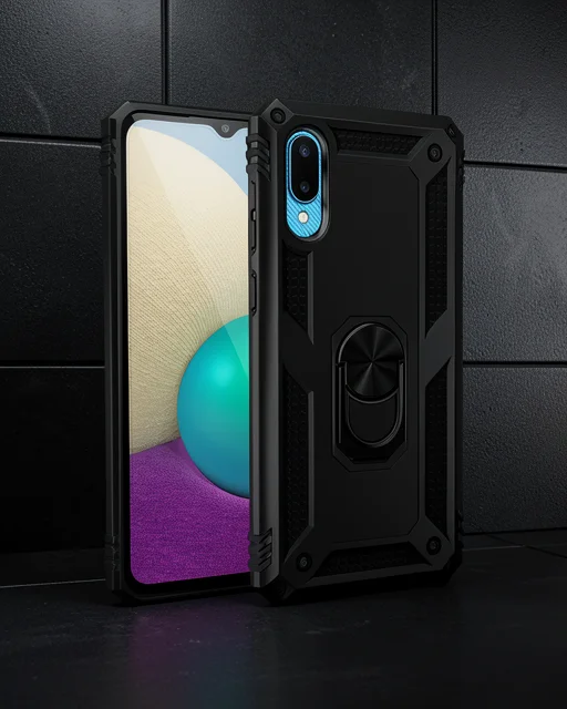 Samsung Galaxy A02 Kılıf Sofya Yüzüklü Silikon Kapak - Siyah