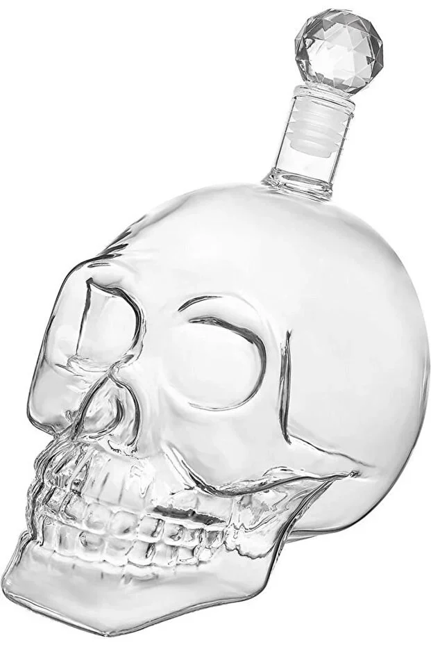 Crystal Head Kuru Kafa Cam Şişe Viski Likör Hediyelik Sürahi (1000 ML) görsel 2