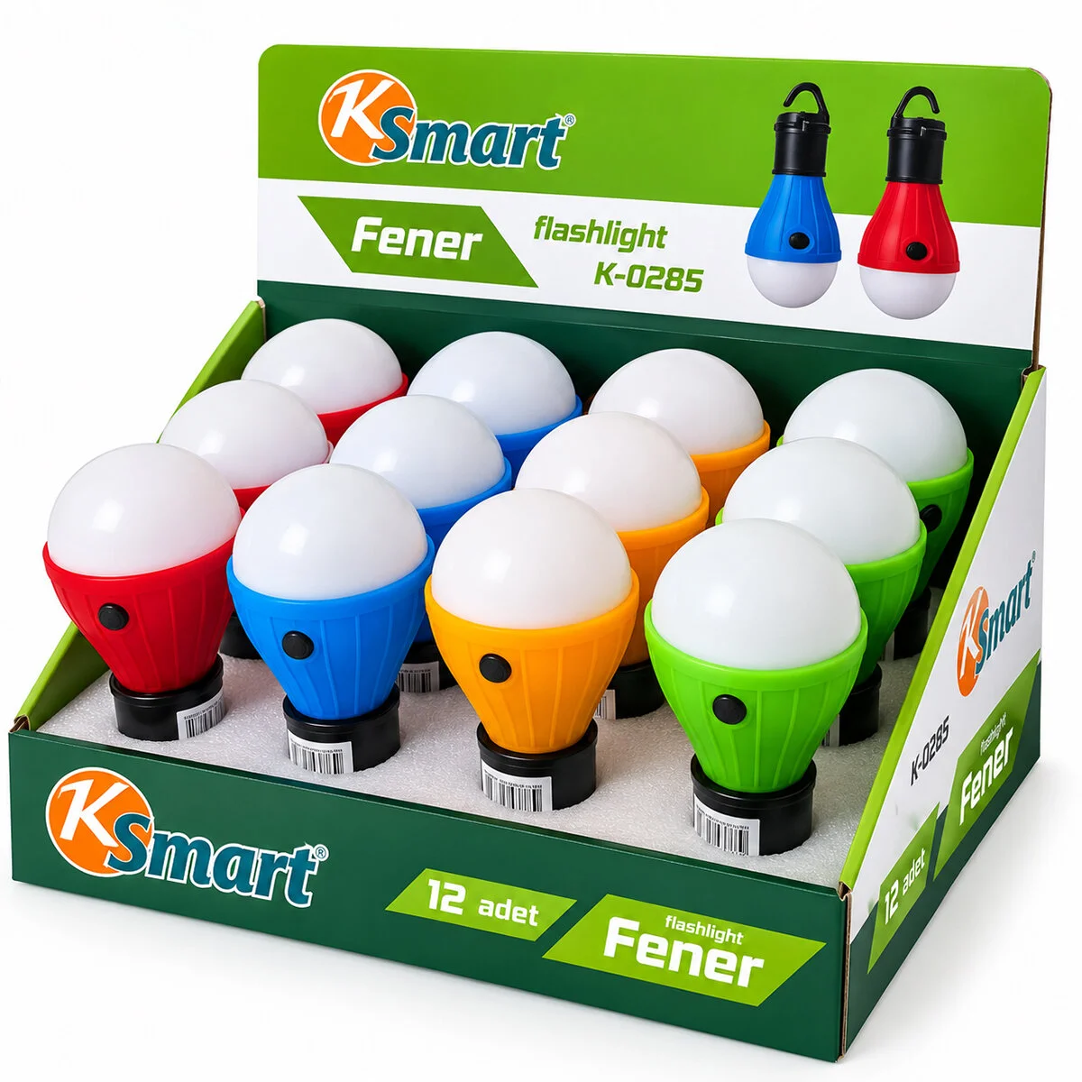12 Adet Pilli Fener - Ampul Renkli Askılı K-0285
