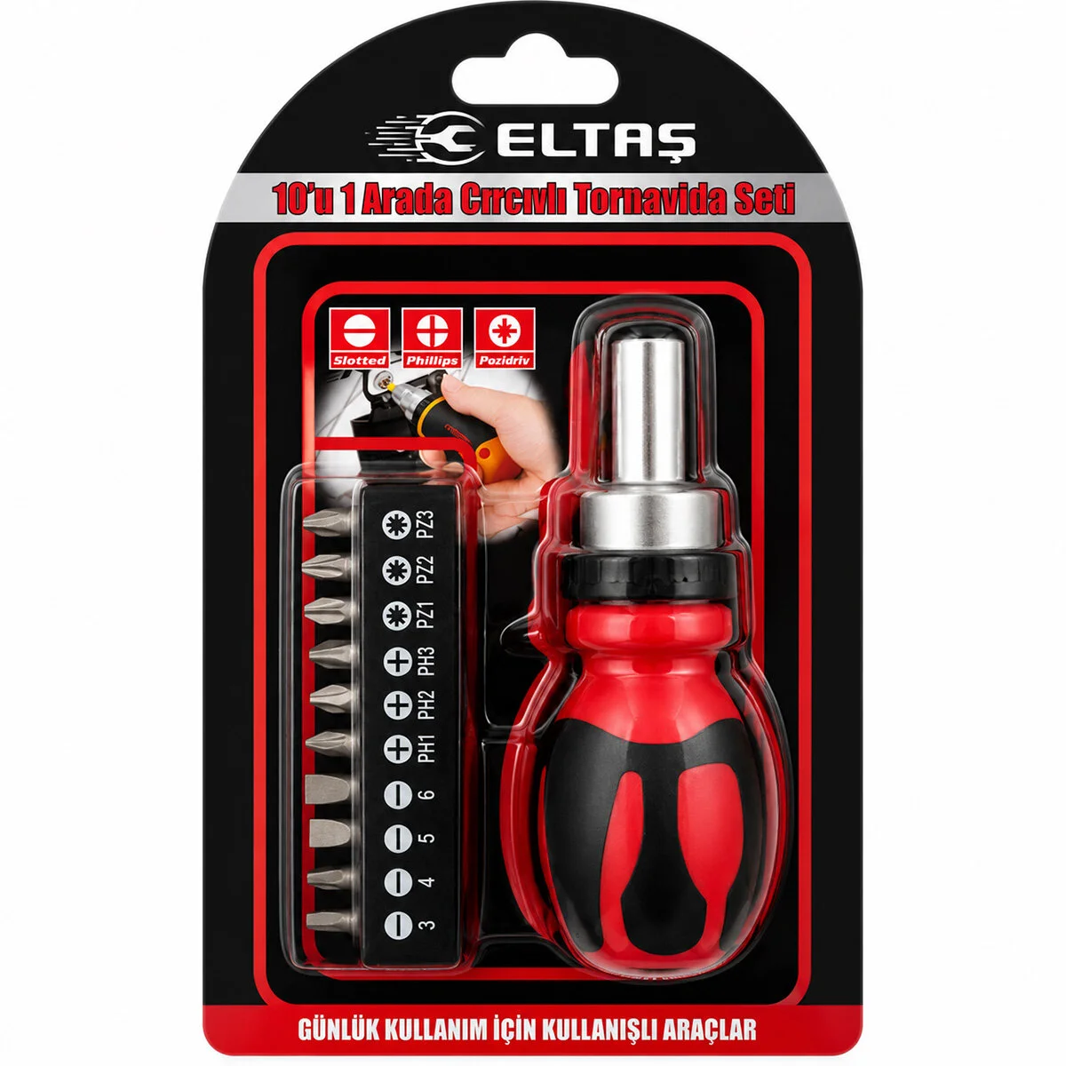 10IN1 Silikon Sap - Cr-v Cırcırlı Tornavida Bits Seti PH1-PH2-PH-3 - PZ1-PZ2-PZ3 Manyetik Uç Tutucu