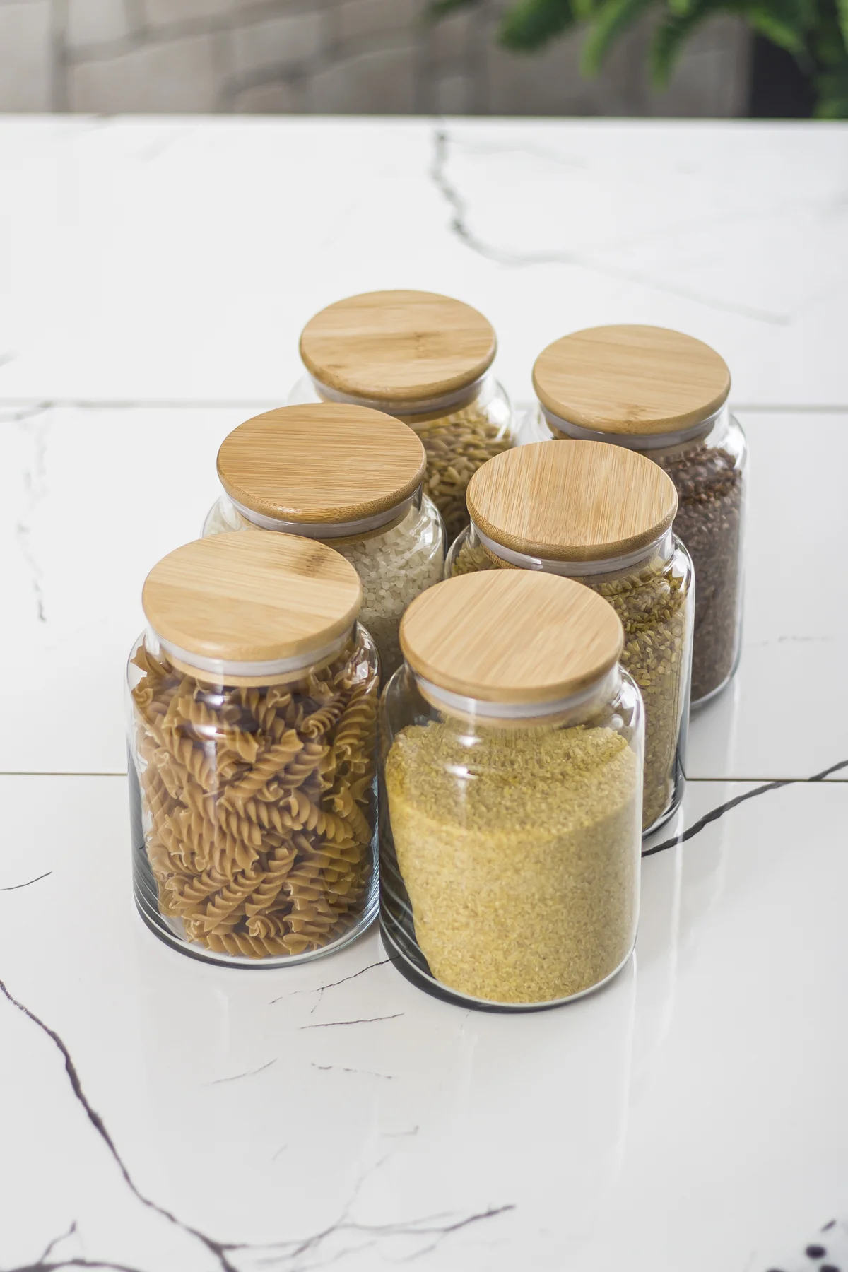 6 Lı Set Bambu Kapaklı Cam Kavanoz & Erzak Saklama Kabı 800 ml Orta Boy ( Vakum Kapak ) görsel 5