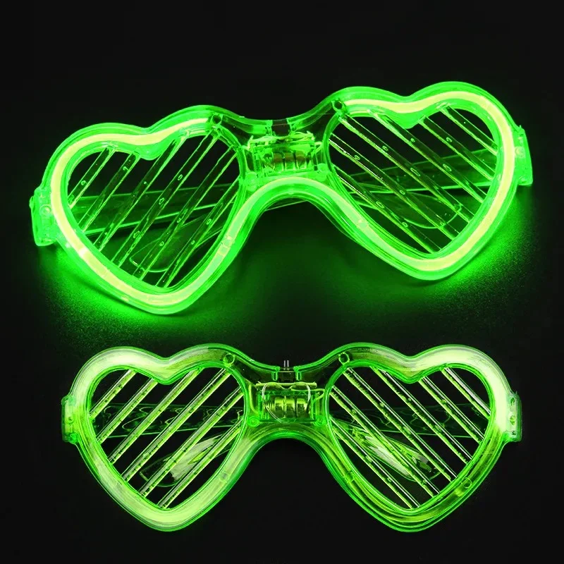 Yeşil LED Işıklı Kalp Gözlük – 3 Modlu Parti - Glow Gözlüğü görsel 4