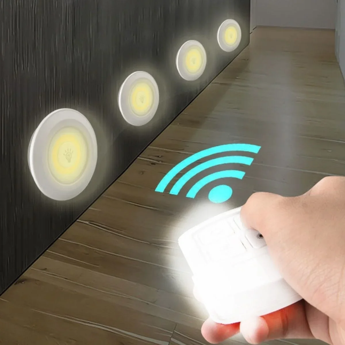 3lü Uzaktan Kumandalı Pilli Yapışkanlı Kablosuz Led Spot Lambalar görsel 3