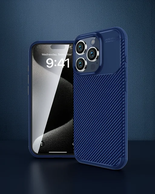 Apple İphone 16 Pro Max Kılıf Auto Focus Karbon Kapak - Lacivert