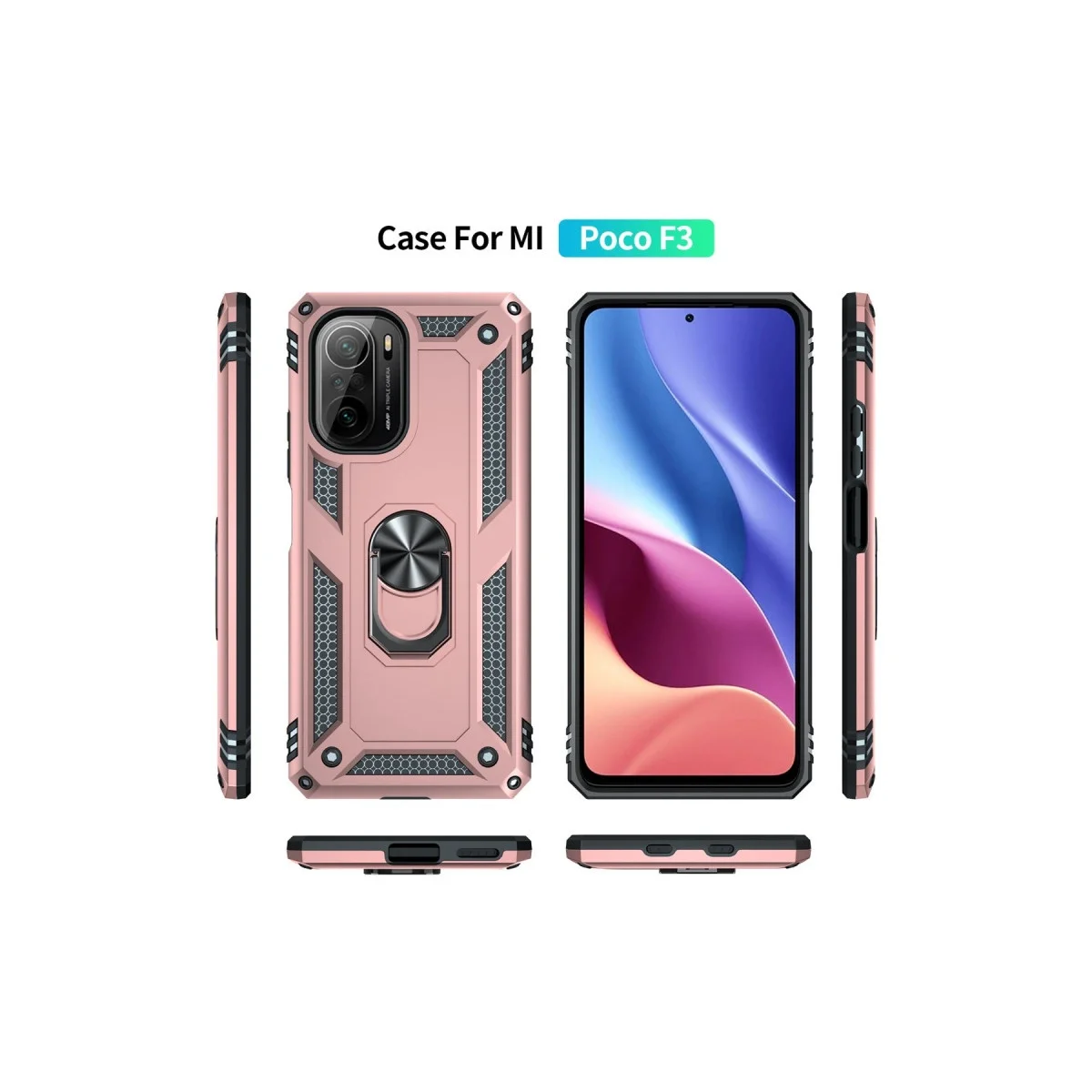 Xiaomi Poco F3 Kılıf Sofya Yüzüklü Silikon Kapak - Rose görsel 3