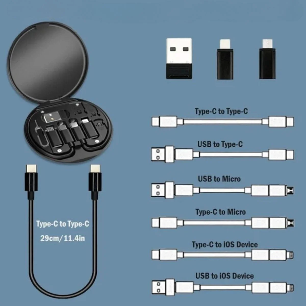 60w Destekli Kablo Kutusu Seyahat Kablo Seti 5'i 1 arada USB Type-C Şarj Kablosu Seti görsel 3