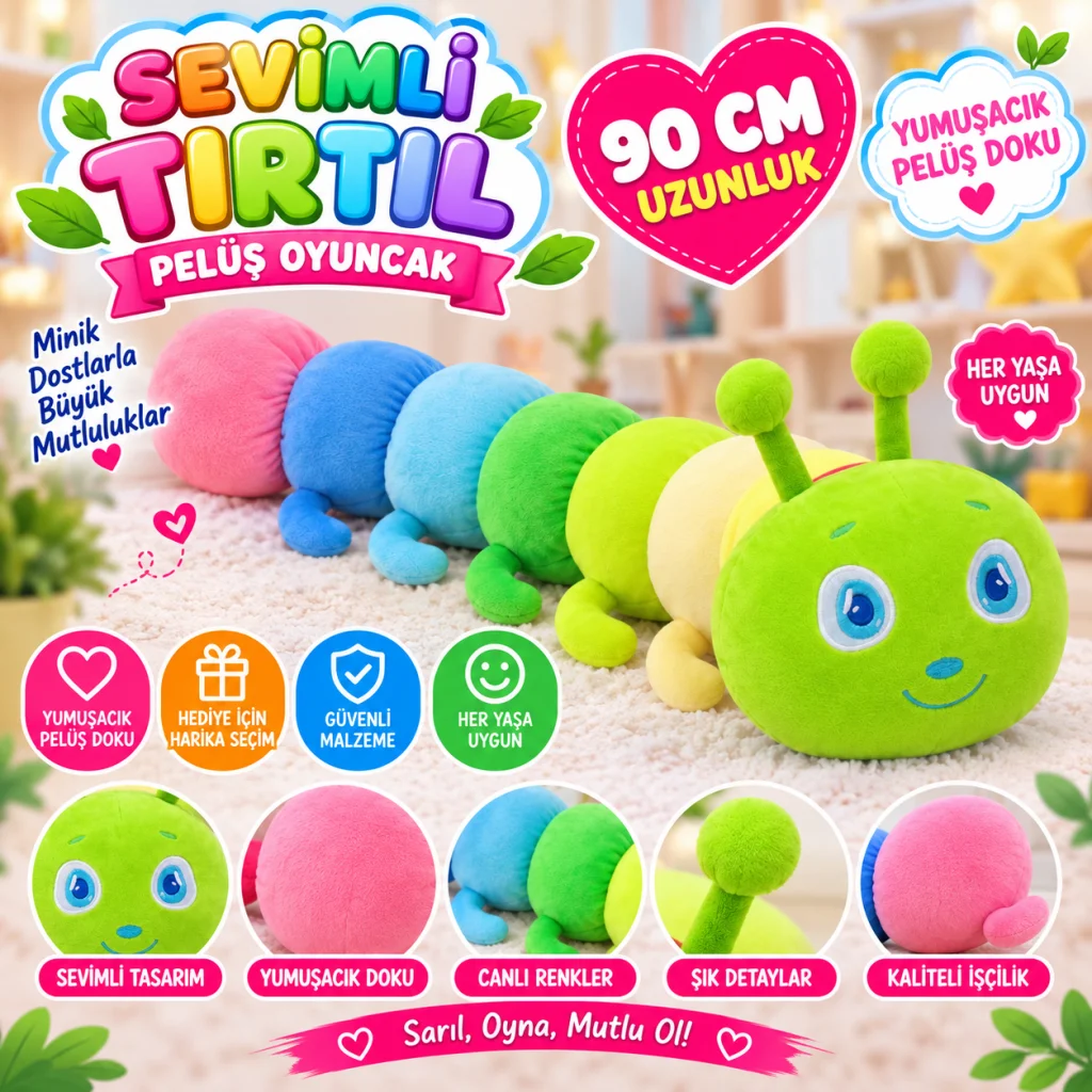 Peluş Sevimli Tırtıl 90 cm görsel 4