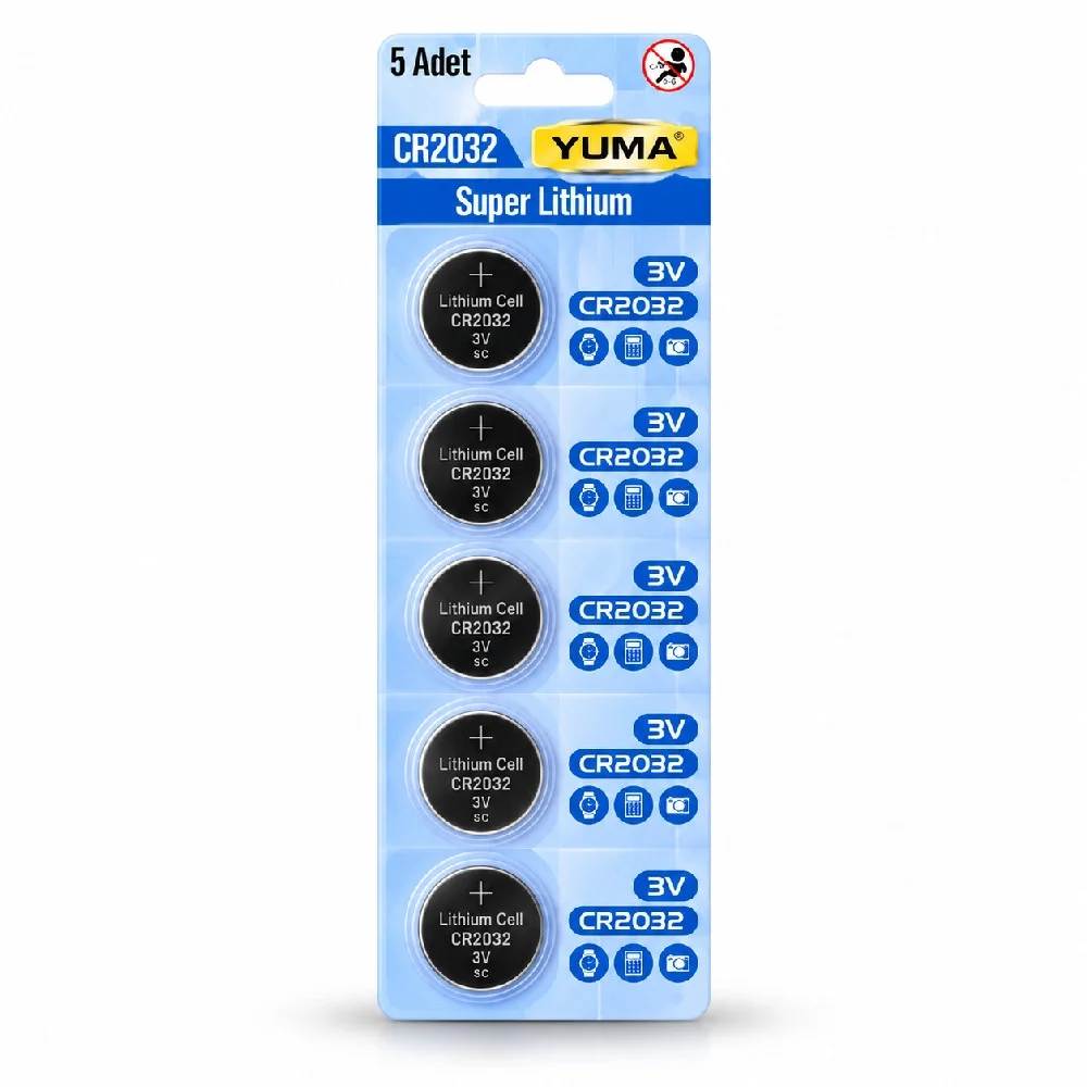 CR2032 Süper Lityum 3V 5’li Kart Düğme Pil