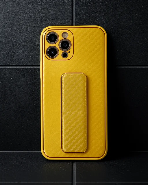 Apple İphone 12 Pro Max Kılıf Coco Karbon Standlı Kapak - Sarı
