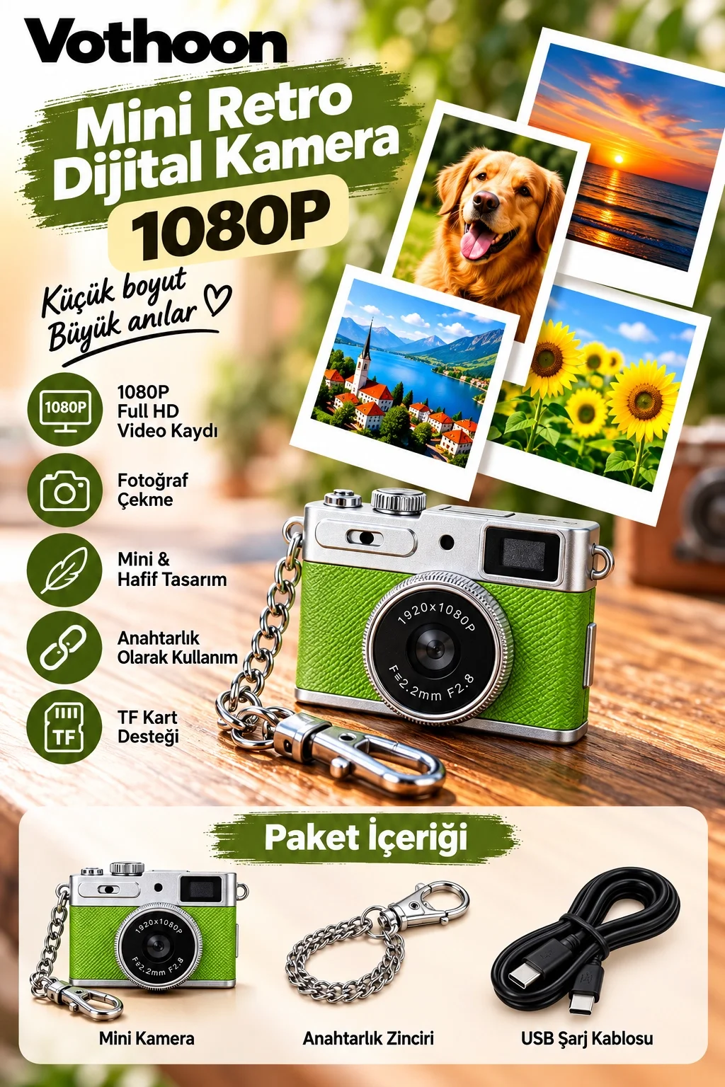 Mini Retro Dijital Kamera 1080P Full HD Fotoğraf & Video Çekimi LCD Ekran Mini Kamera TF Kart Destekli görsel 2