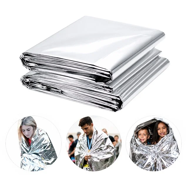 SN-14528 130x210cm Gümüş Acil Durum Termal İlkyardım Battaniyesi Isı Yansıtıcı Rüzgar Su Geçirmez