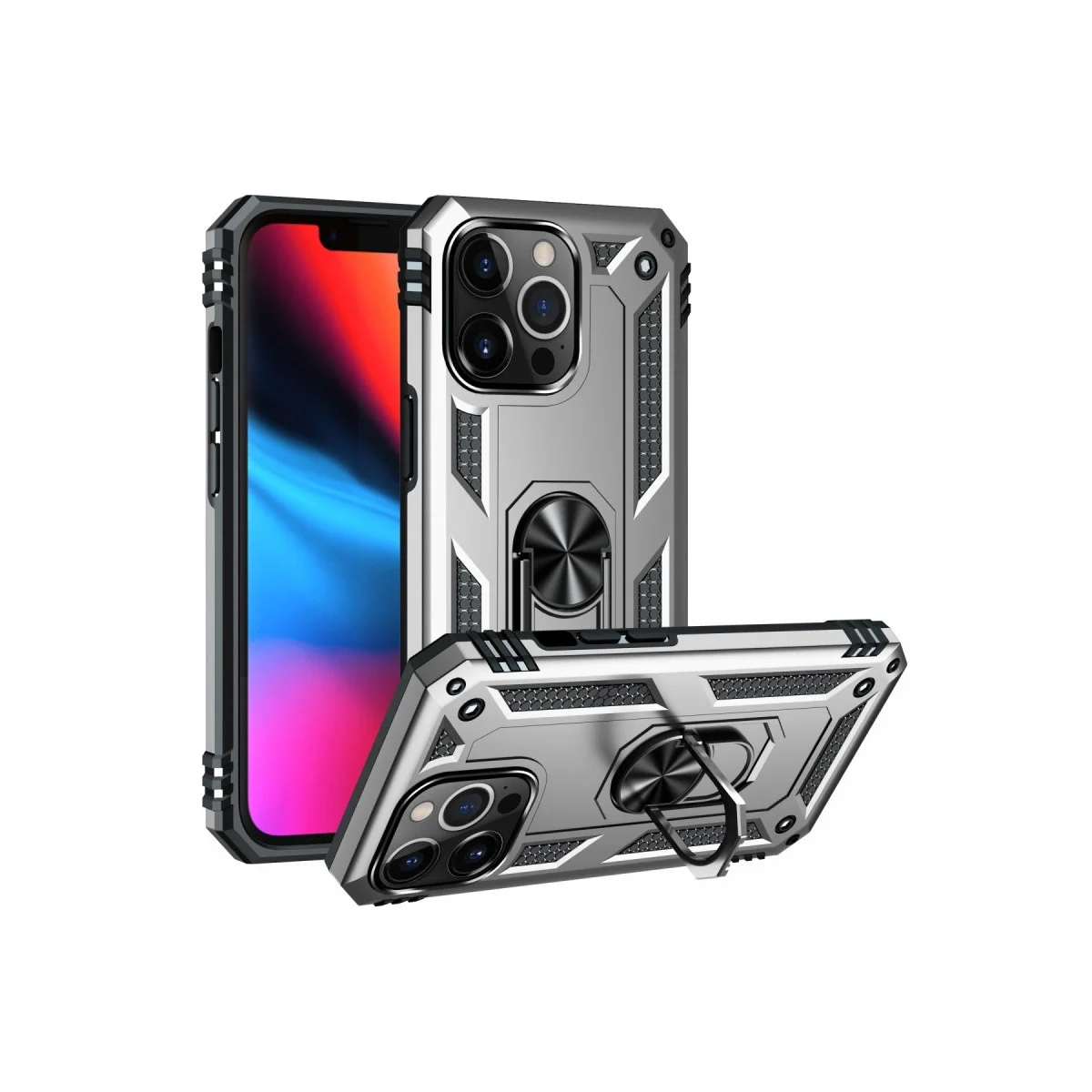 Apple İphone 13 Pro Kılıf Sofya Yüzüklü Silikon Kapak - Gümüş görsel 2