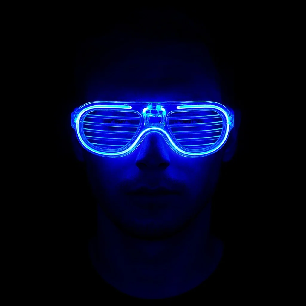 Mavi Led Işıklı Parti Gözlüğü - Neon Glow Şerit Gözlük 3 Modlu görsel 2