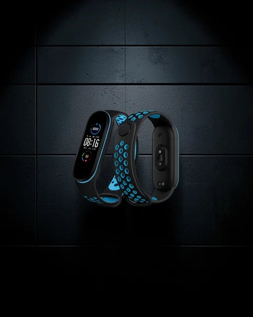 Xiaomi Mi Band 6 Spor Delikli Kordon - Siyah-mavi