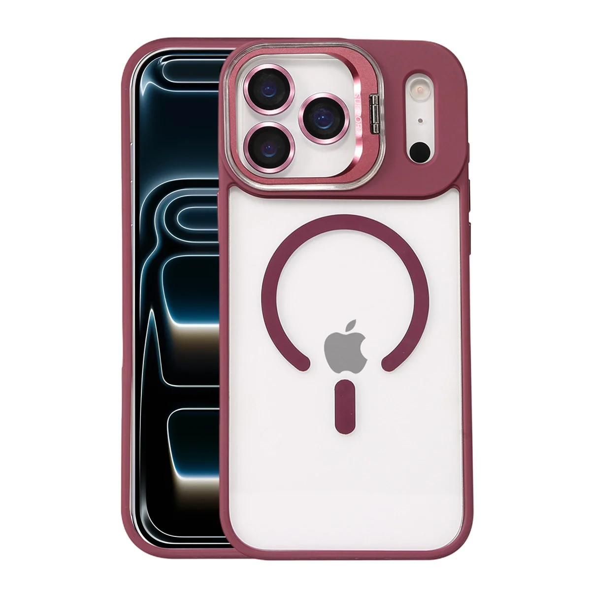 Joko Apple İphone 17 Pro Max Rem Lensli Magsafe Standlı Kapak - Bordo