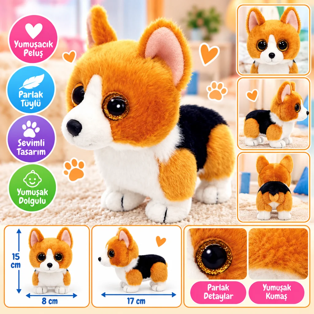 Peluş Corgi Köpek Colin 15 cm