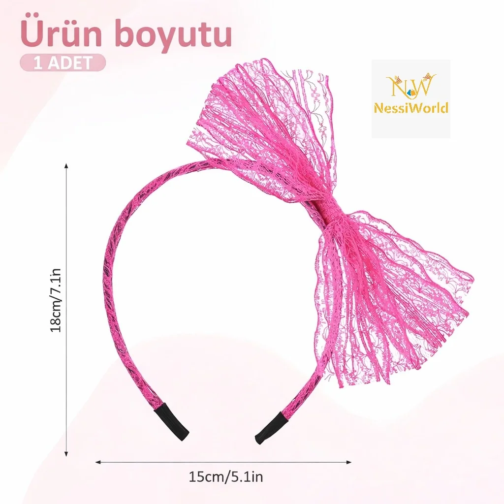 80’ler 90’lar Neon Pembe Dantel Taç Fiyonklu görsel 2