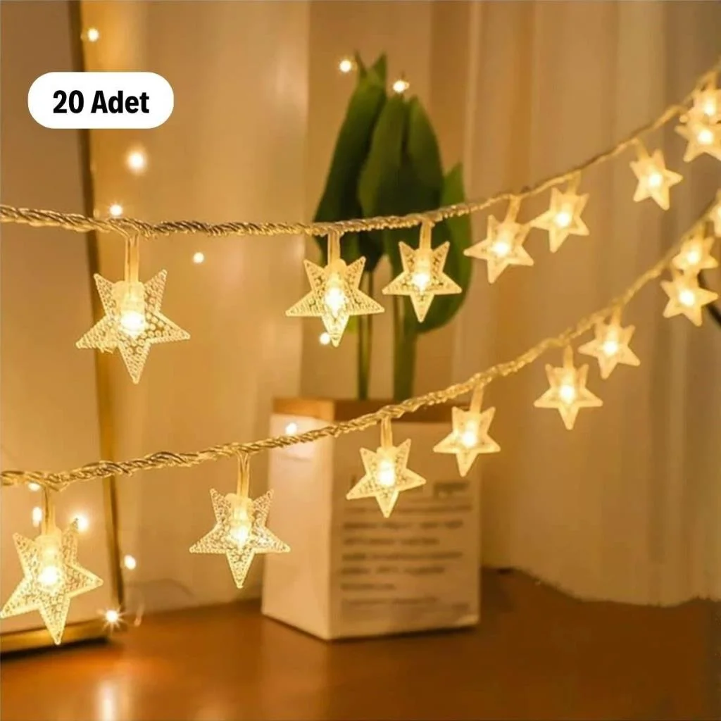 20 Adet Mini Yıldız Led 5 Metre Günışığı Rengi Dekoratif Led görsel 3