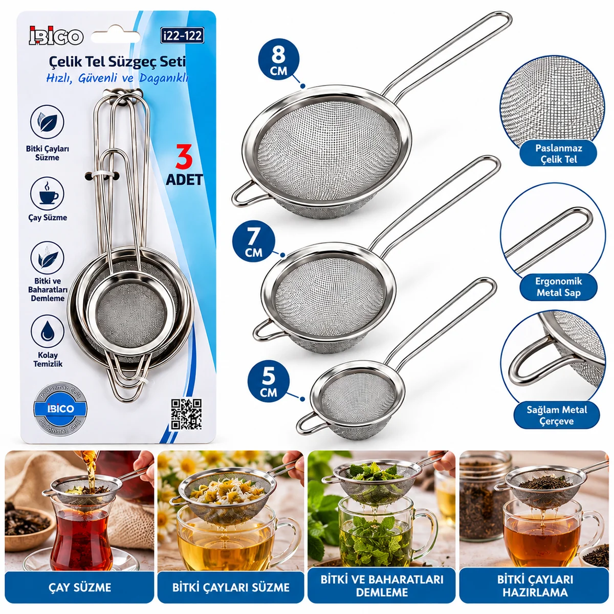 Metal Tel Süzgeç (Metal Çerçeve, Metal Sap) görsel 2