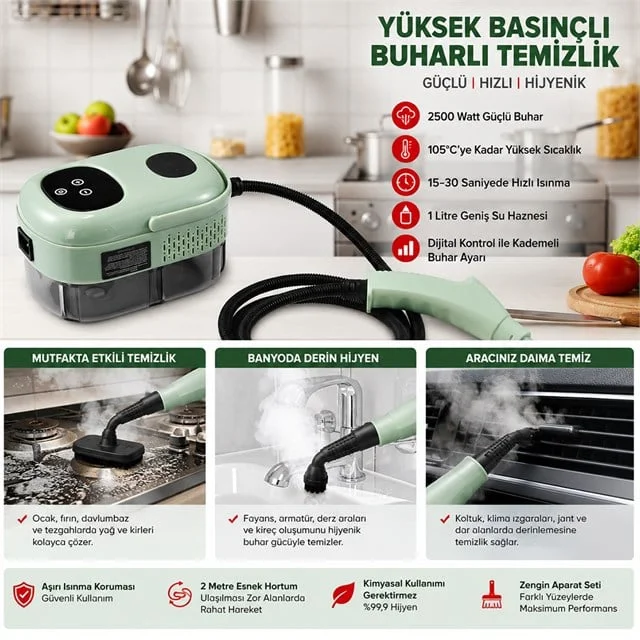 SN-37875 2500W Yüksek Basınçlı Ayarlanabilir Dijital Buharlı Tezleme Cihazı 1 Litre Su Hazneli görsel 2