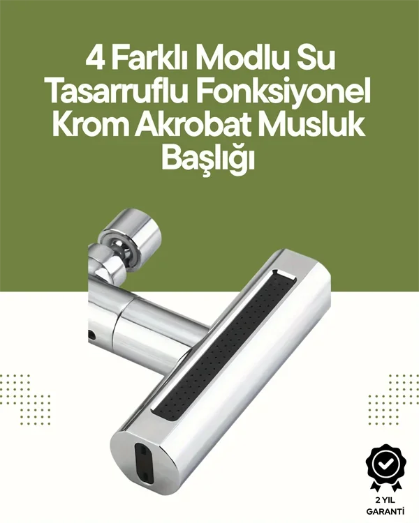 Krom Musluk Başlığı | 4'ü 1 Arada Su Çıkışı | Kolay Montajlı