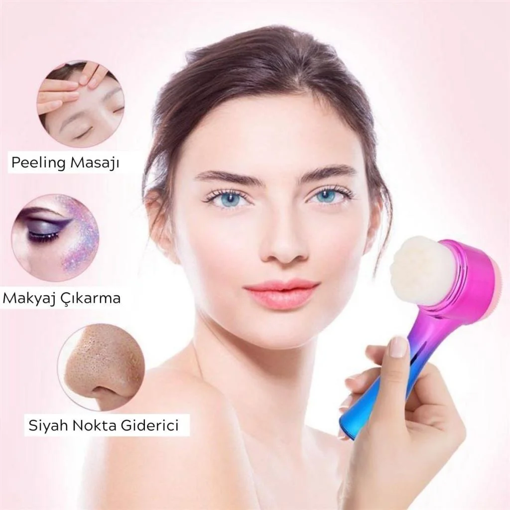 Çift İşlevli Renkli Cilt Yüz Temizleme Fırçası Peeling Masaj Etkili Gözenek Temizleyici Alet (adet fiyatıdır) görsel 2
