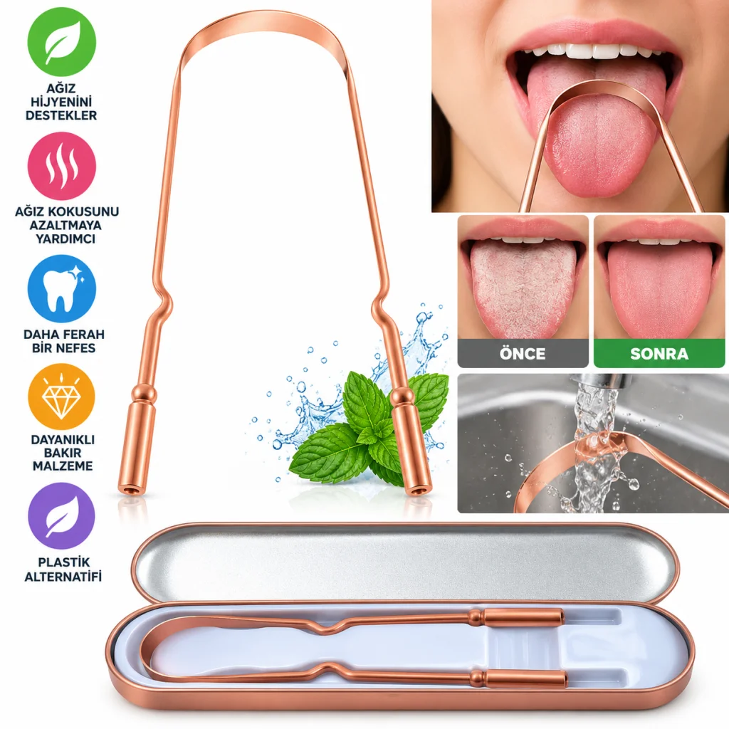 Bakır Oil Pulling Yağ Çekme Dil Plak Temizleme Aleti Dil Fırçası Sıyırıcı Dil Kaşığı (adet fiyatıdır)