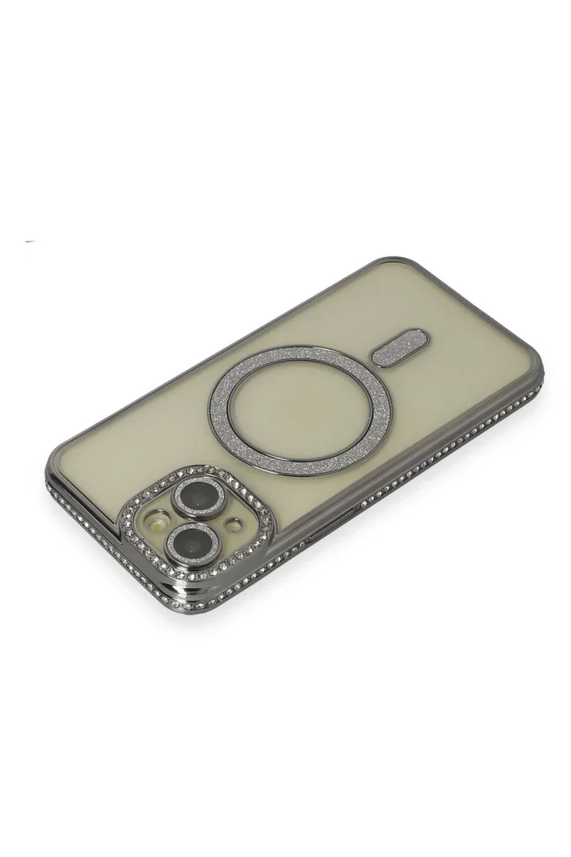Apple iPhone 13 Kılıf Joke Simli Magneticsafe Kılıf - Gri görsel 3