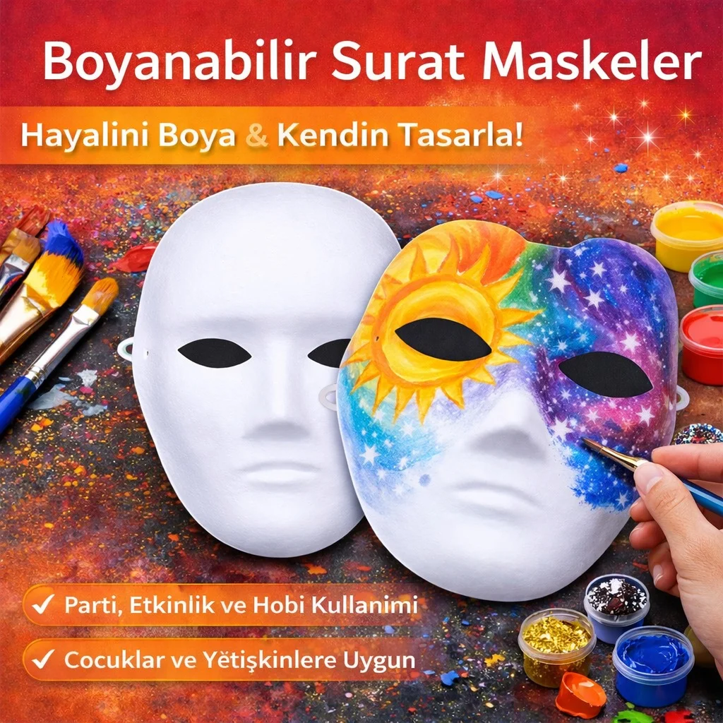 Boyanabilir Surat Model Maske – Lastikli | Kendin Tasarla görsel 2