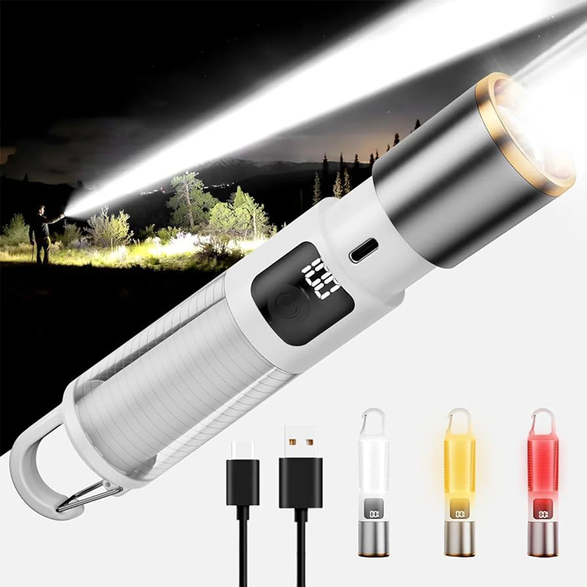 USB Şarjlı Zoom El Feneri - 6 Modlu (Kamp & Çok Amaçlı) görsel 5
