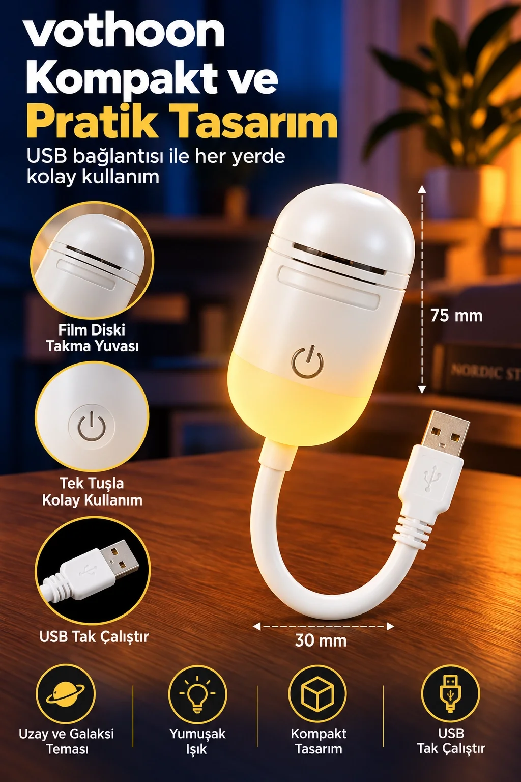 24 Film Diskli Galaksi Uzay Projektörü USB Tak Çalıştır Çocuk Odası Projeksiyon Gece Lambası görsel 4