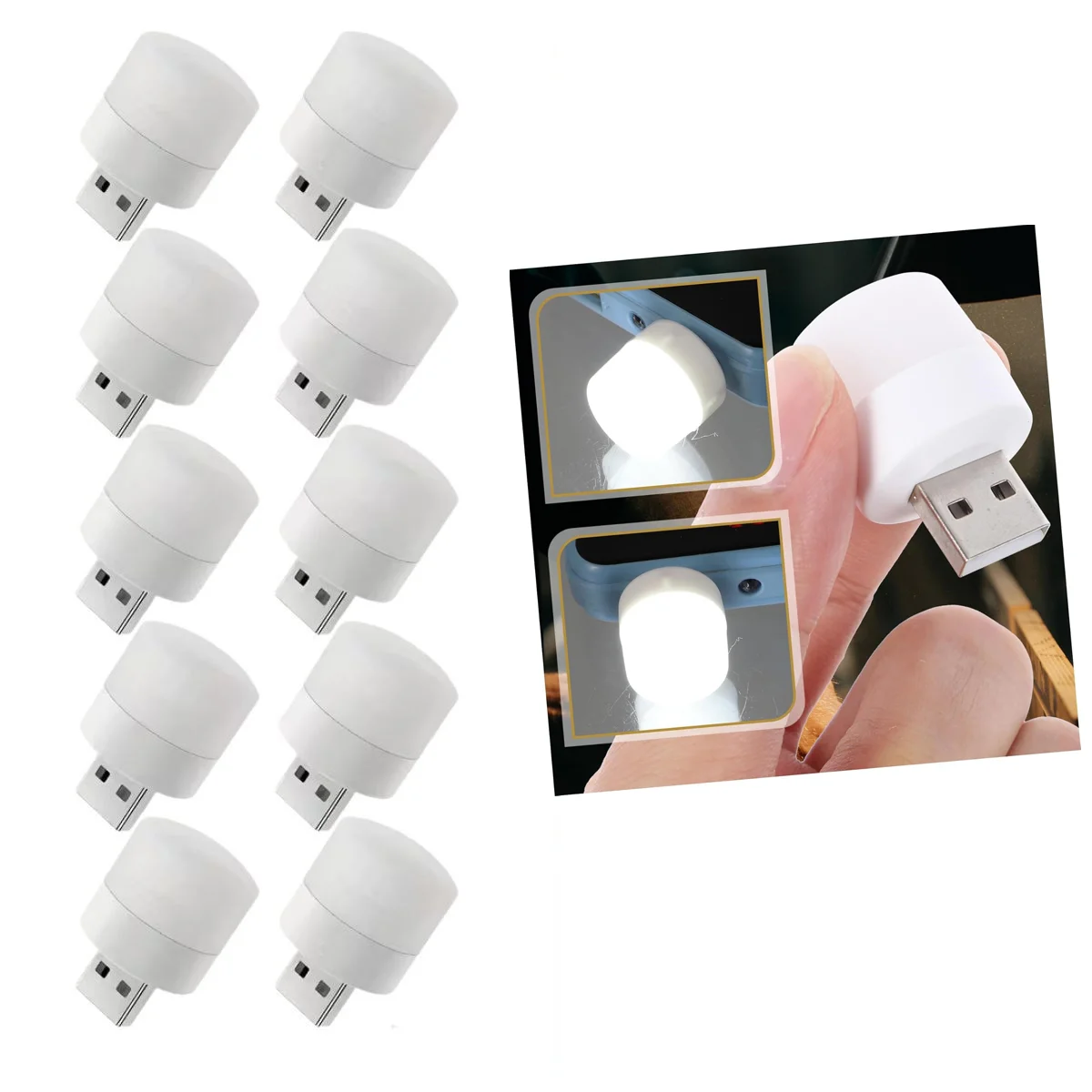USB Mini Top LED 10’lu Aydınlatma Seti – Beyaz Renkli Gece Lambası, Enerji Tasarruflu Mikro LED Işıklar