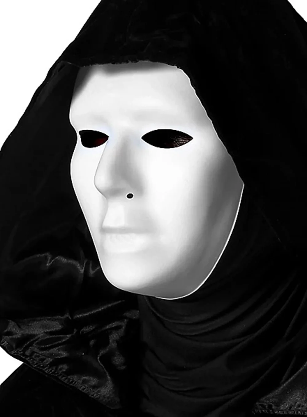 Siyah Kapüşonlu 120 cm Pelerin ve Beyaz Boyanabilir Tam Yüz Maske görsel 3