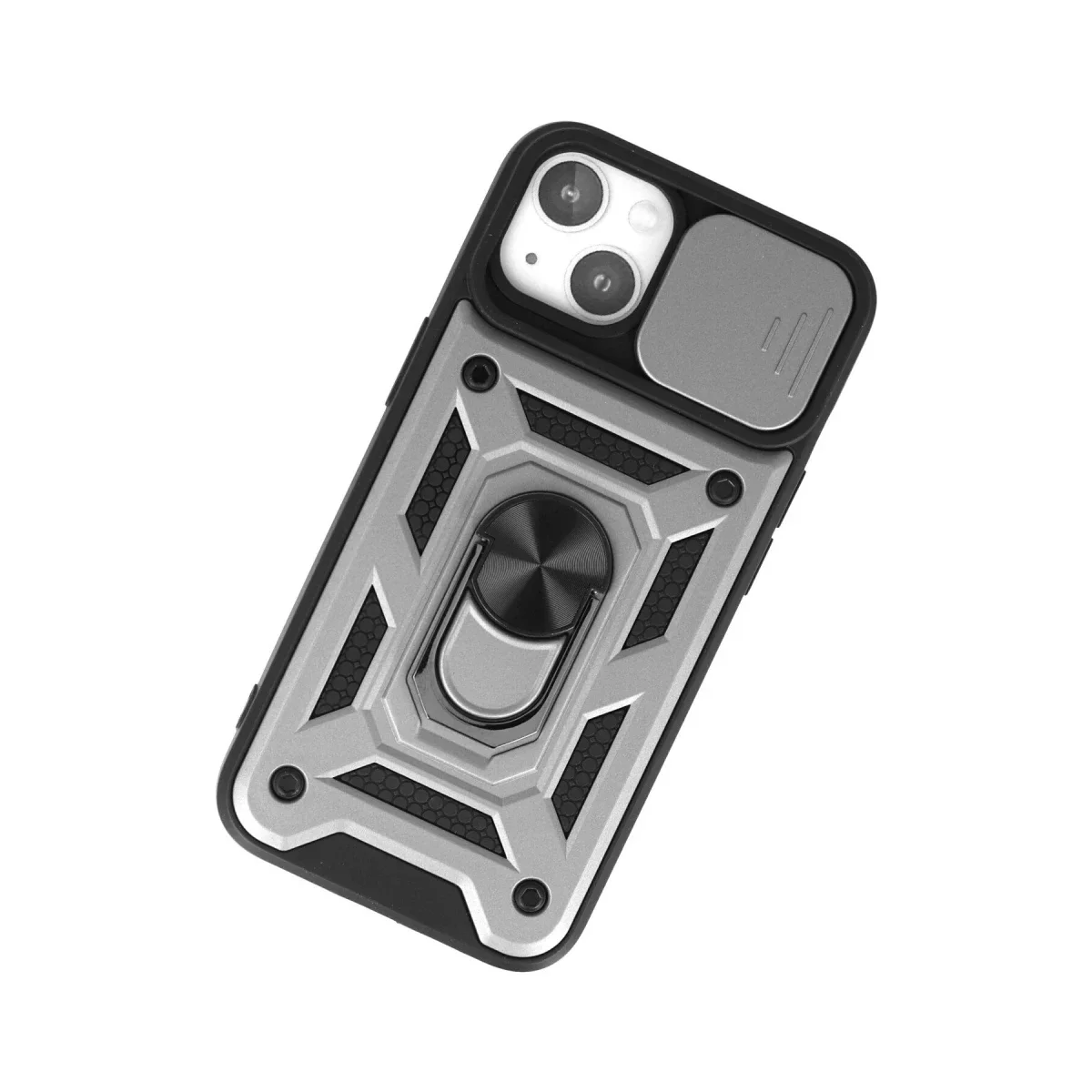 Apple iPhone 15 Kılıf Pars Lens Yüzüklü Silikon - Gümüş görsel 3