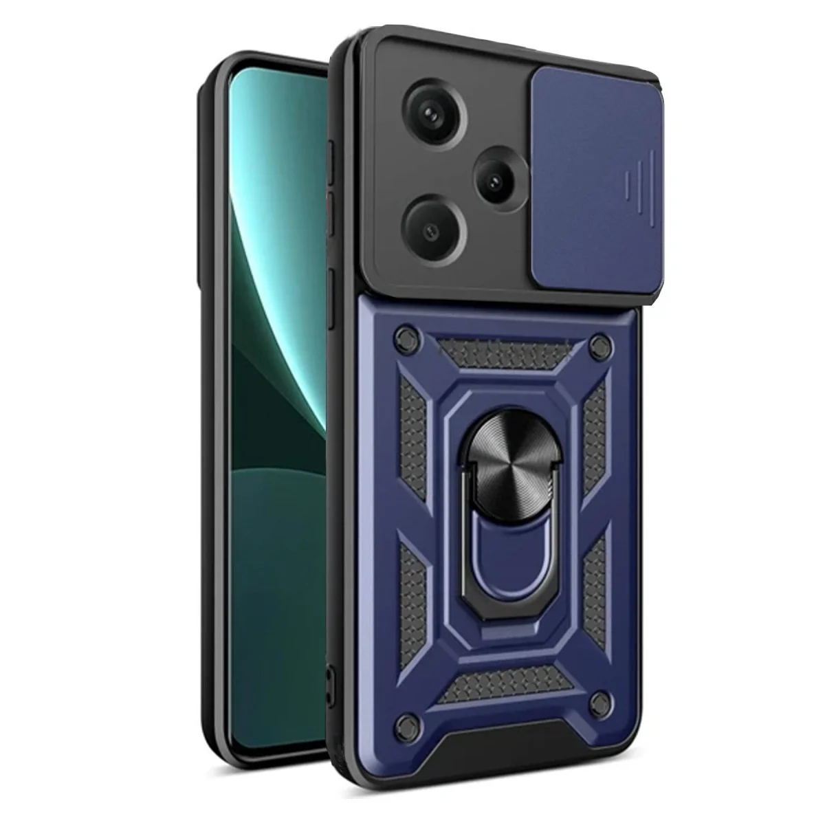 Xiao Red Note 13 Pro Plus Kılıf Pars Lens Yüzüklü Silikon - Lacivert