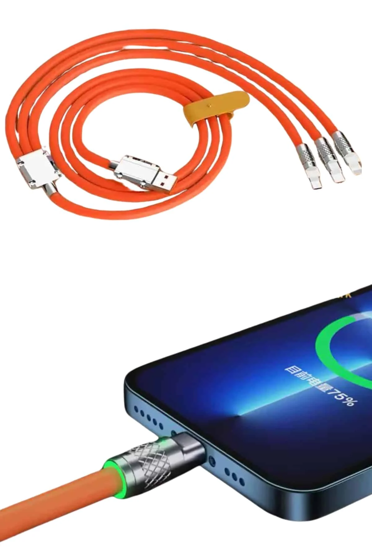 Çoklu Şarj Kablosu USB Type-C İOS Uyumlu 120W Hızlı Şarj Kablosu görsel 4