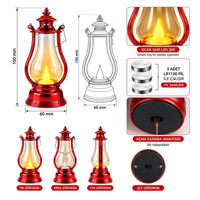 PM-38887 Nostaljik LED ni Gaz Lambası Tasarımlı Pilli Dekoratif Aydınlatma görsel 2