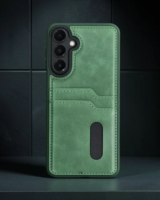 Samsung Galaxy A36 Kılıf Sara Kartvizitli Deri Kılıf - Koyu Yeşil