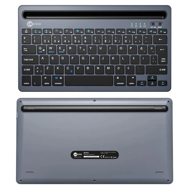 Lenovo Lecoo BK100 Bluetooth V3.0 Çoklu Cihaz Uyumlu Şarj Edilebilir Kablosuz Gri Türkçe Q Klavye görsel 4